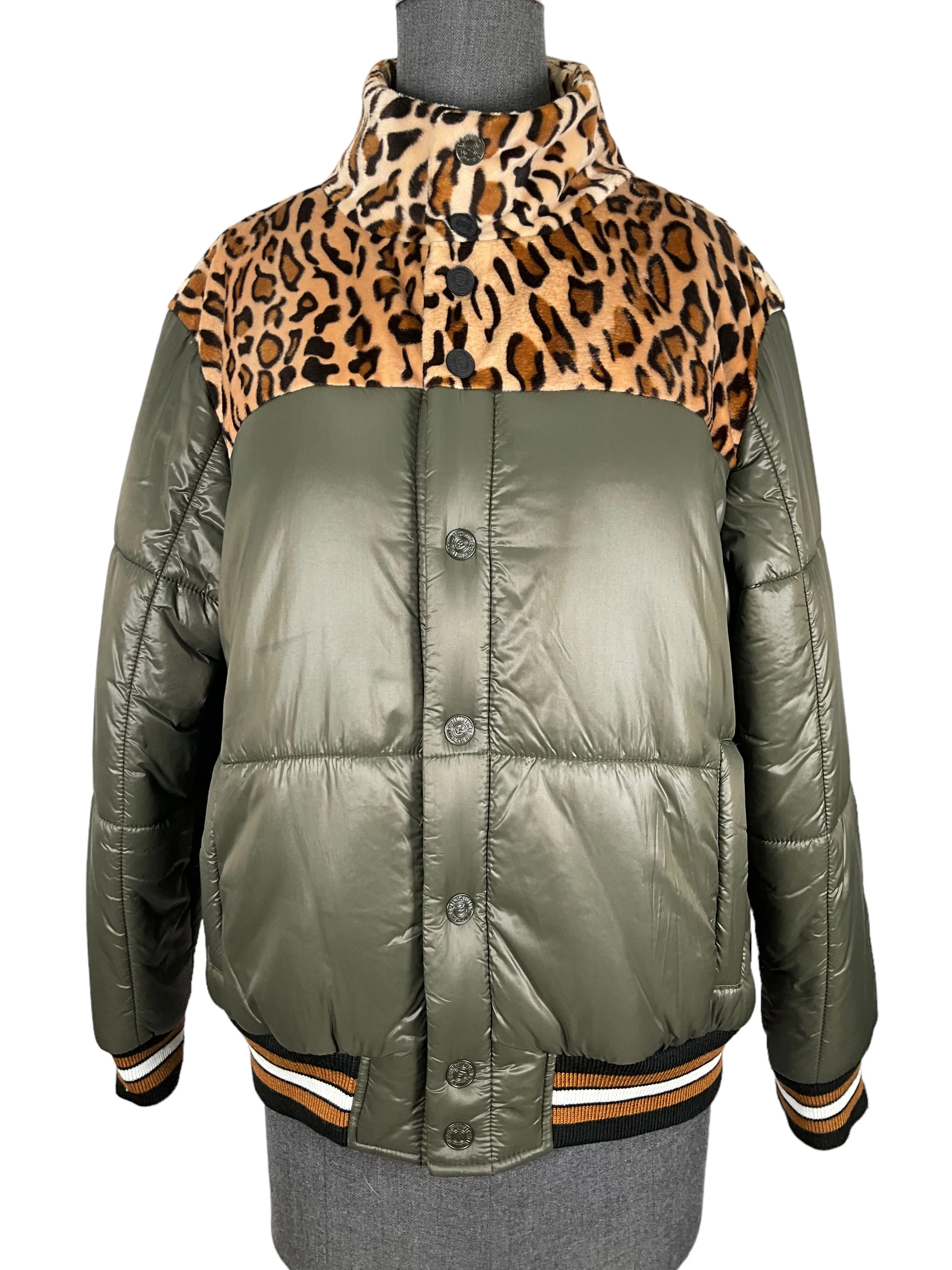 Mother Olive And Cheetah Print Puffer Jacket Size S