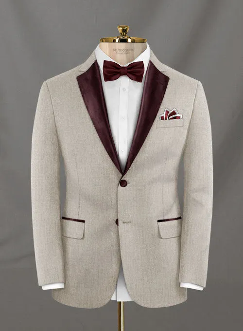 Napolean Stretch Pale Brown Wool Tuxedo Jacket