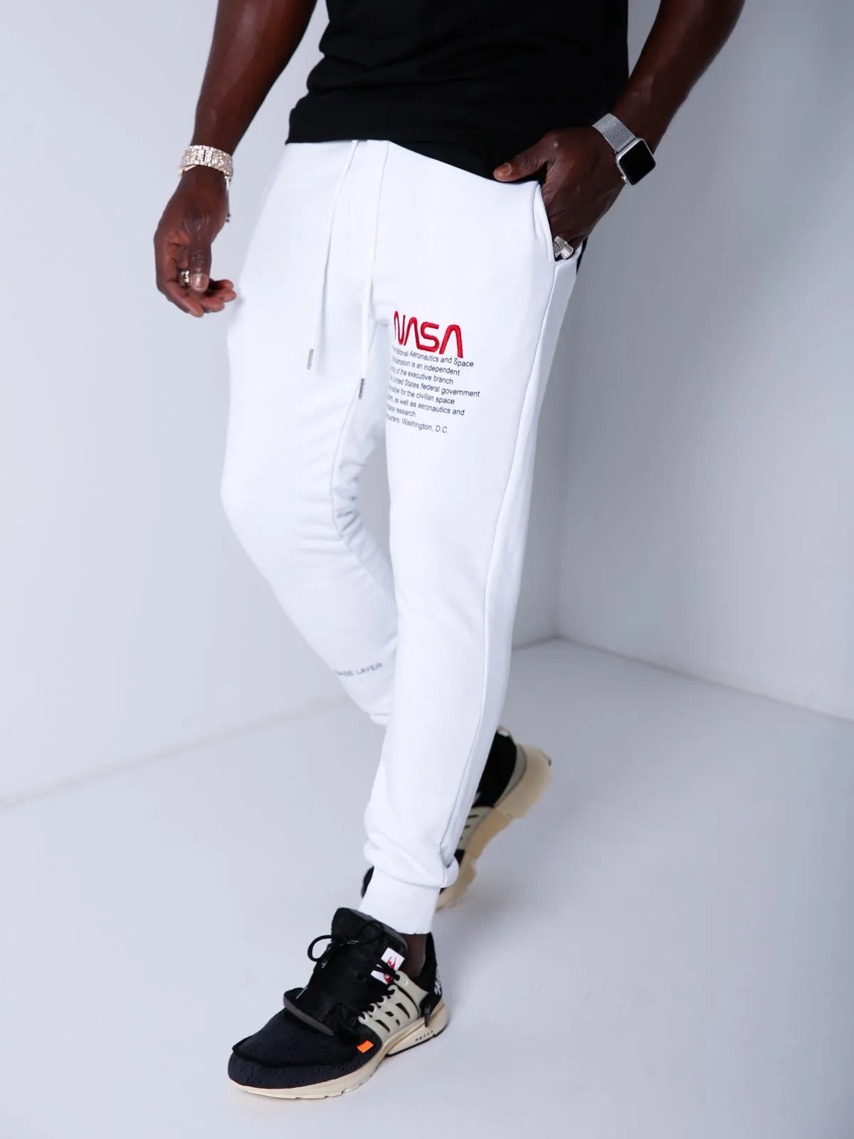 NASA Embroidery Sweatpants - White