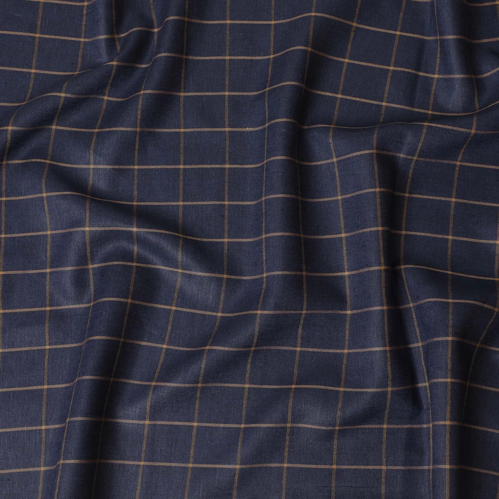 Navy Blue and Golden Striped Wool Blend Fabric - Tailoring and Apparel - 150cm Width-D18583