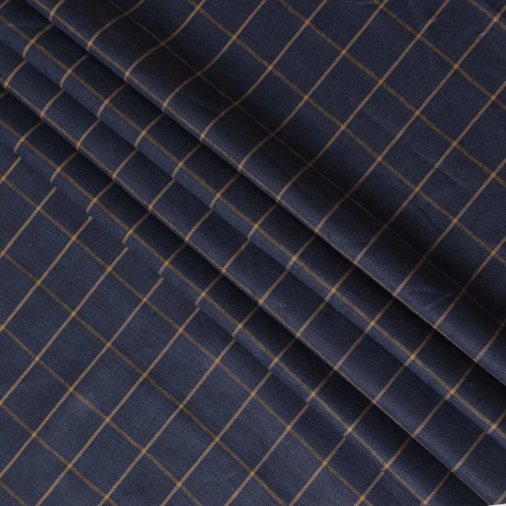 Navy Blue and Golden Striped Wool Blend Fabric - Tailoring and Apparel - 150cm Width-D18583