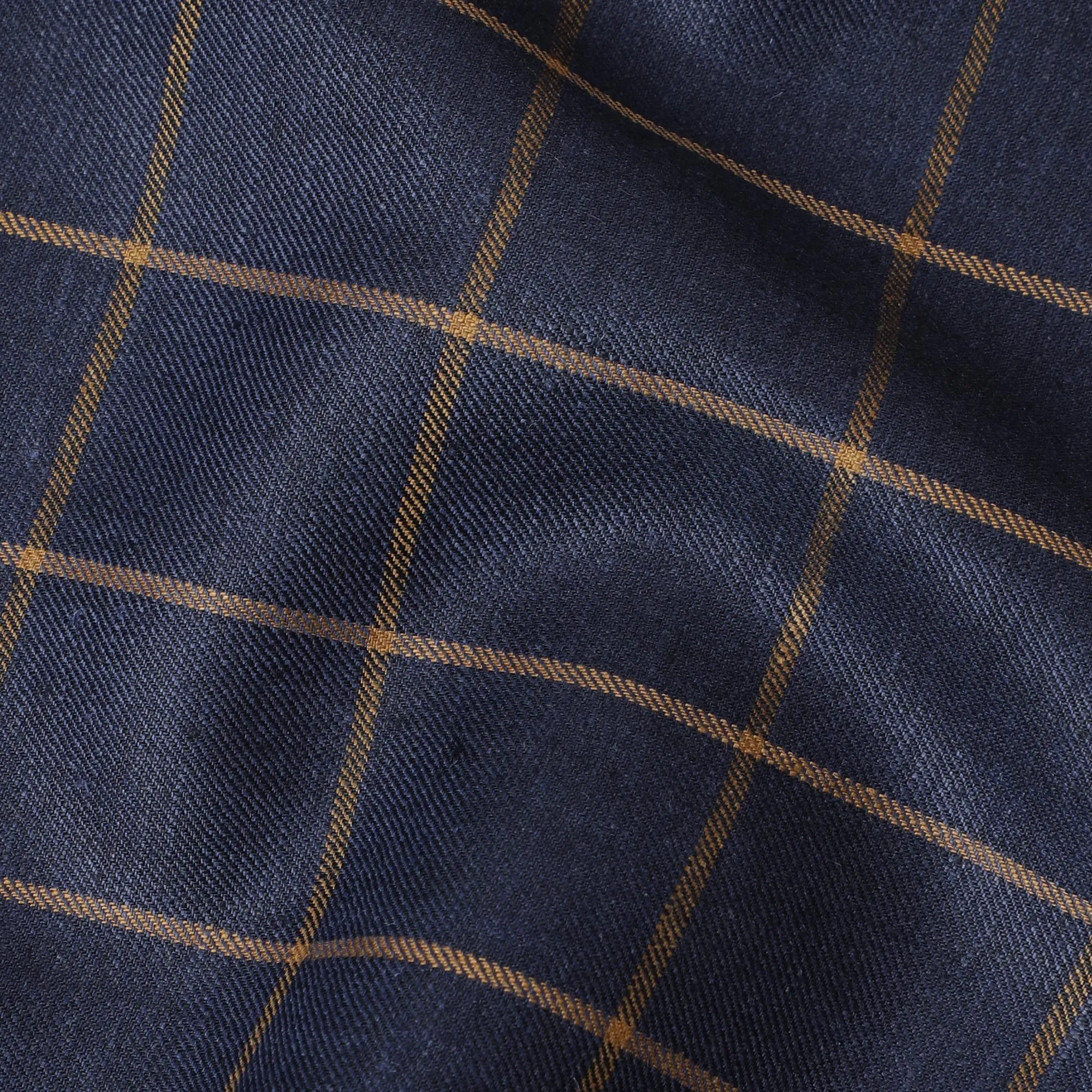 Navy Blue and Golden Striped Wool Blend Fabric - Tailoring and Apparel - 150cm Width-D18583