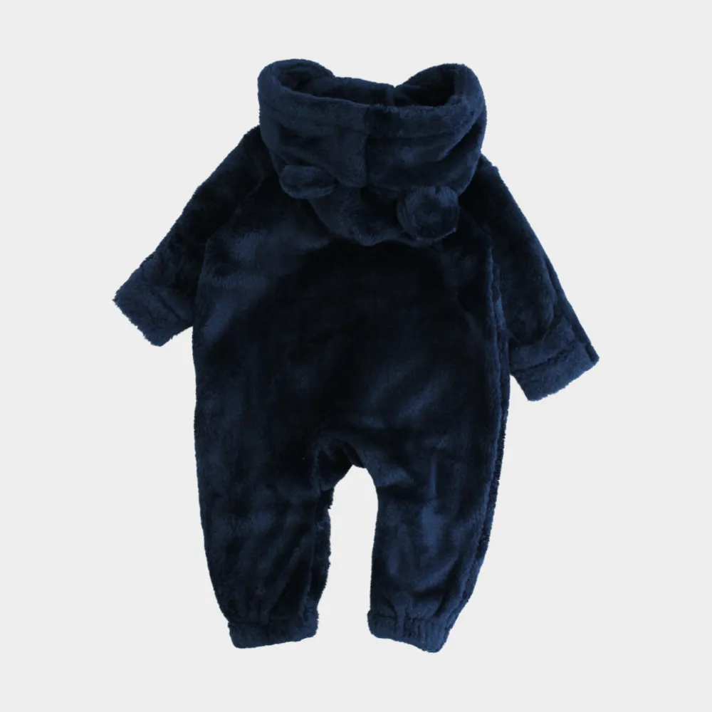 Navy Teddy Fleeced Hooded Onesie