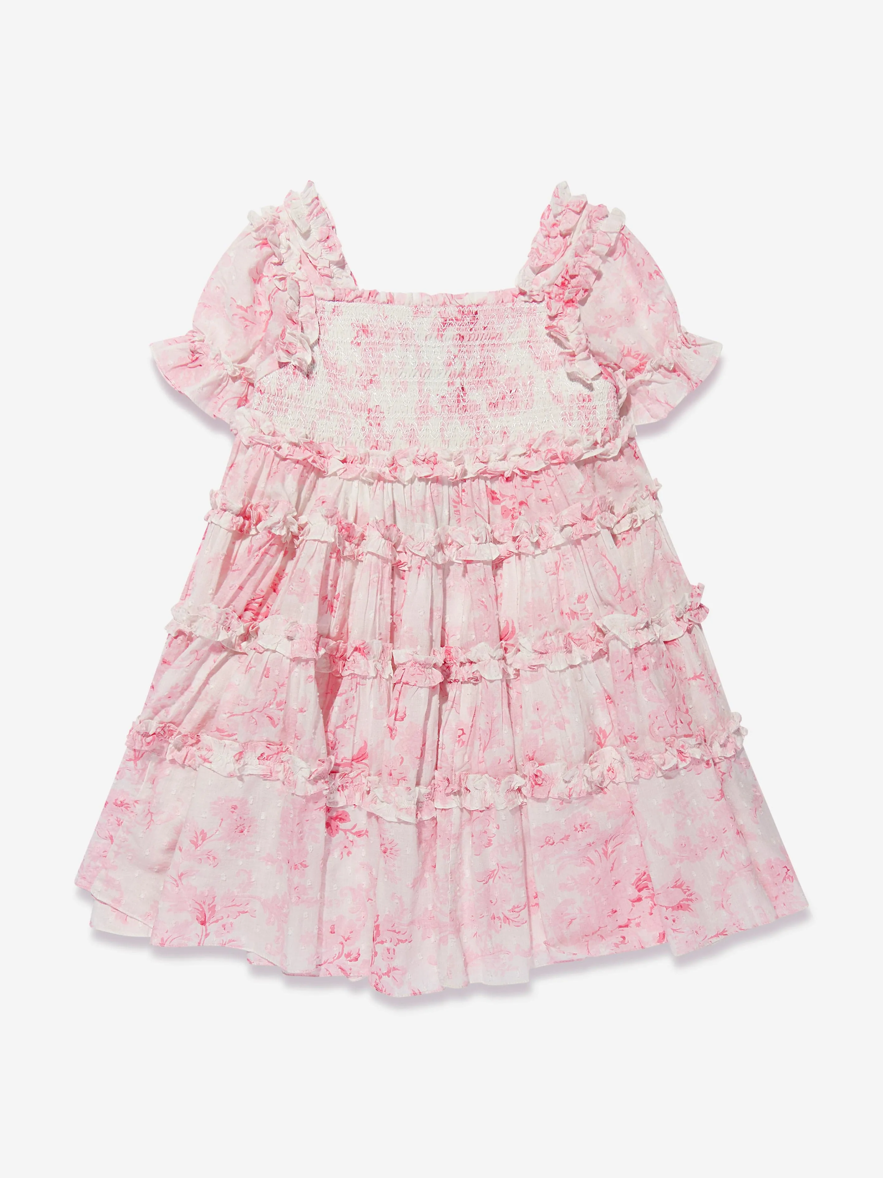 Needle & Thread Girls Fleur De Lis Smocked Dress In Pink