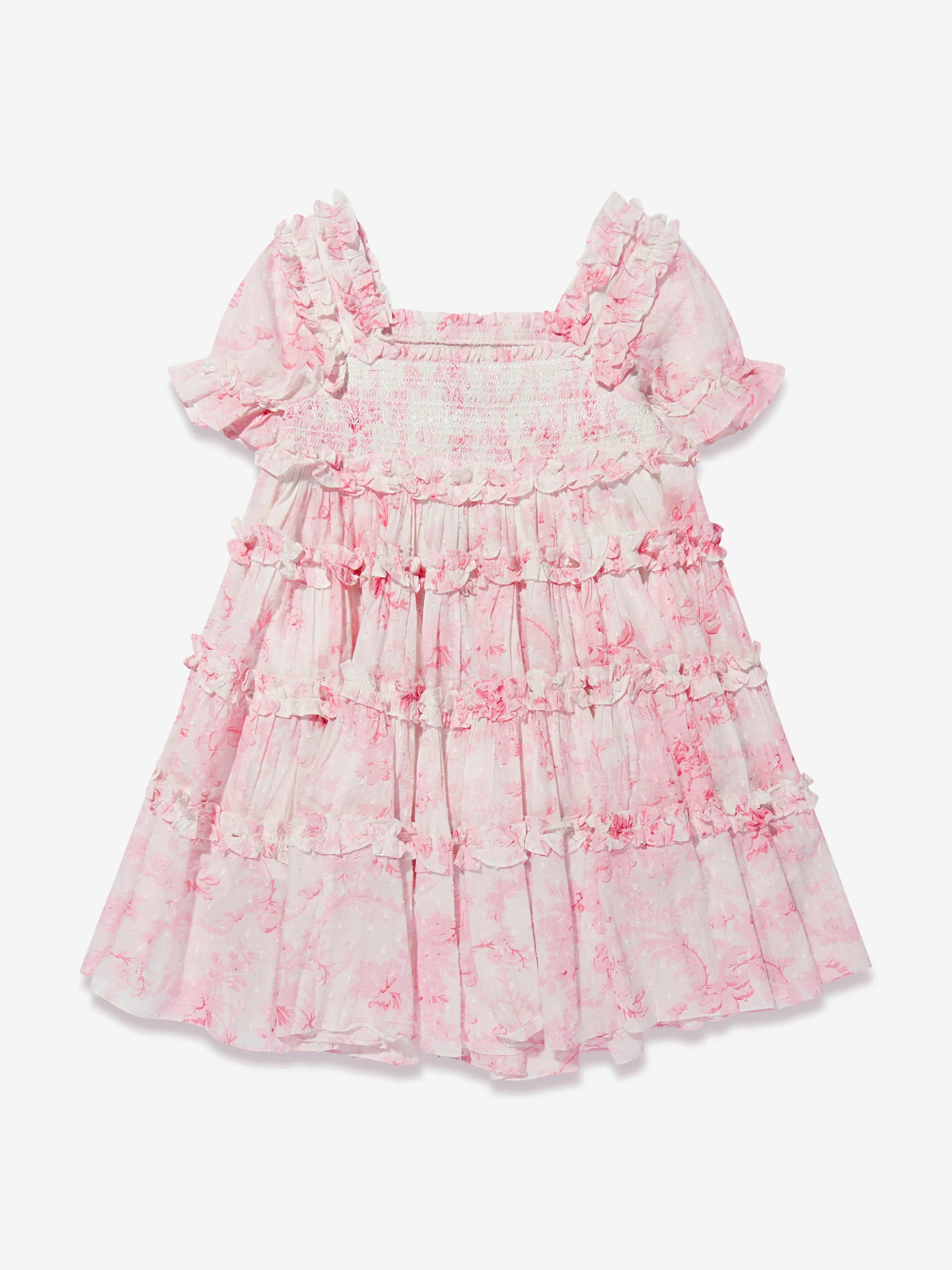 Needle & Thread Girls Fleur De Lis Smocked Dress In Pink