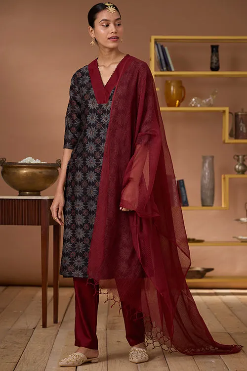 Okhai "Carnelian" Handblock Printed Chanderi Silk Ajrakh Kurta Pant Set