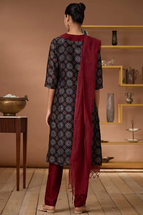 Okhai "Carnelian" Handblock Printed Chanderi Silk Ajrakh Kurta Pant Set