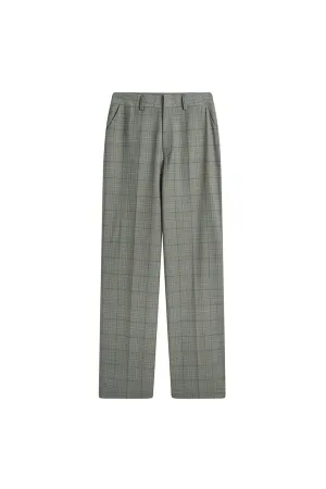 Olive Straight Front Zipper Poly Wool Floor Length Pants