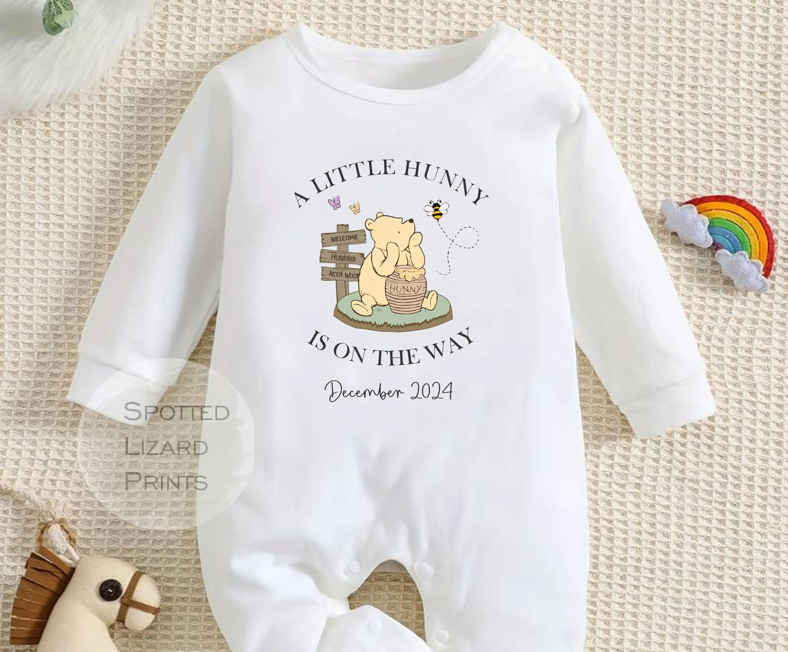 Personalised A Little Hunny is on the Way Classic Winnie the Pooh Baby Rompersuit or Baby Vest | New Baby Coming Home outfit, Baby announcement