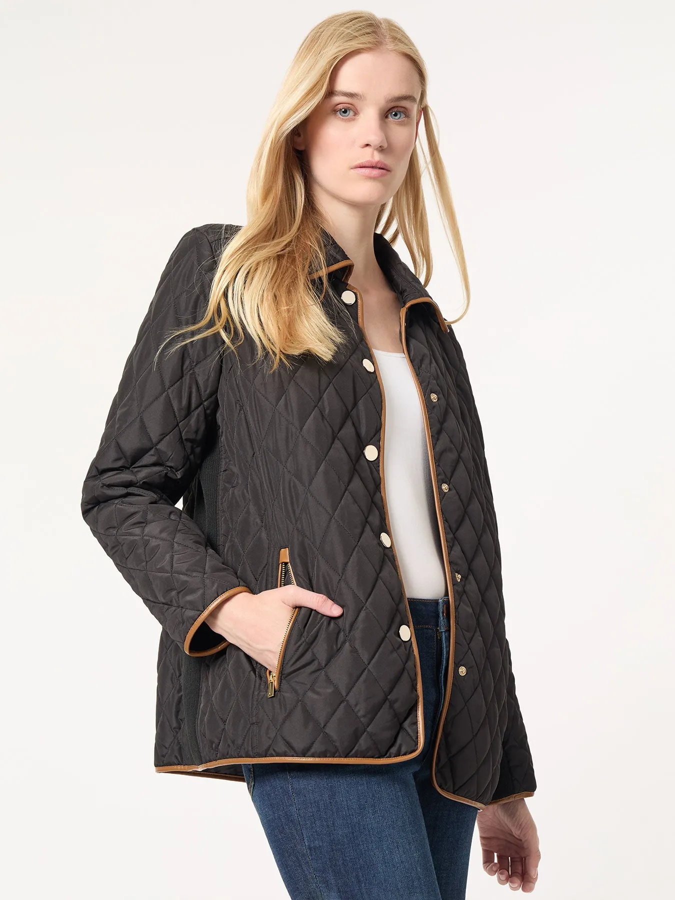 Petite Five-Button Quilted Jacket