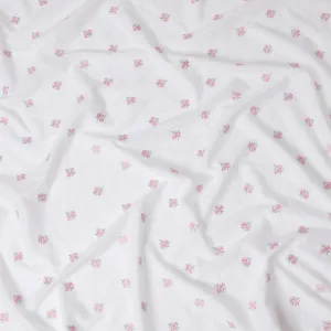 Petite Pink Blossoms Embroidered Cotton Lawn Fabric - 110cm Wide, Purchase Online-D18000