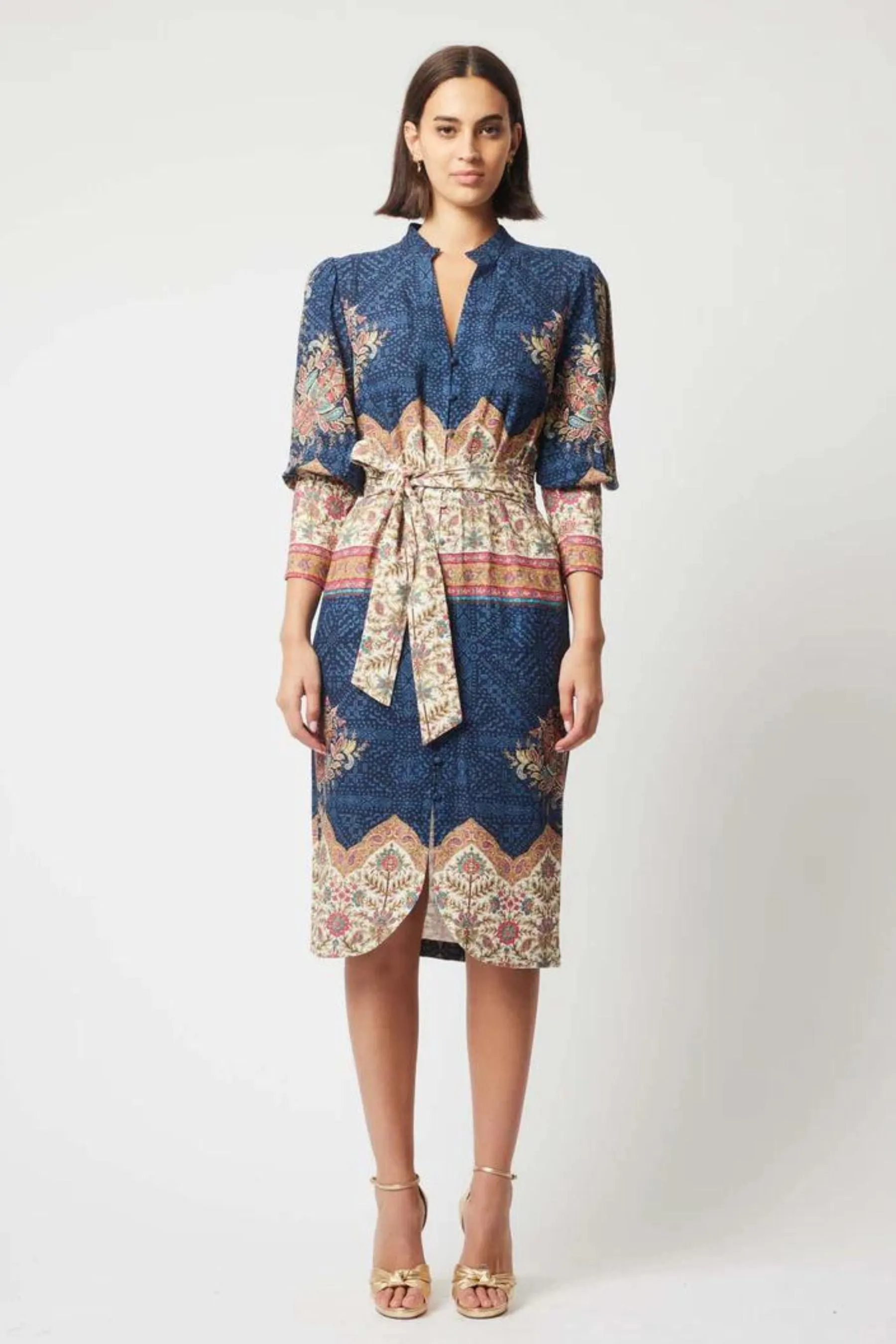 Phoenix Curved Hem Dress | Oriental Print