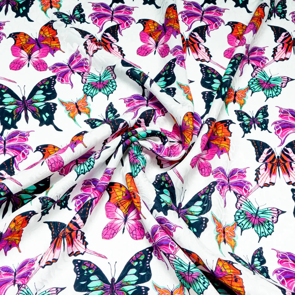 Pink & Orange Butterfly Printed Silk Jacquard