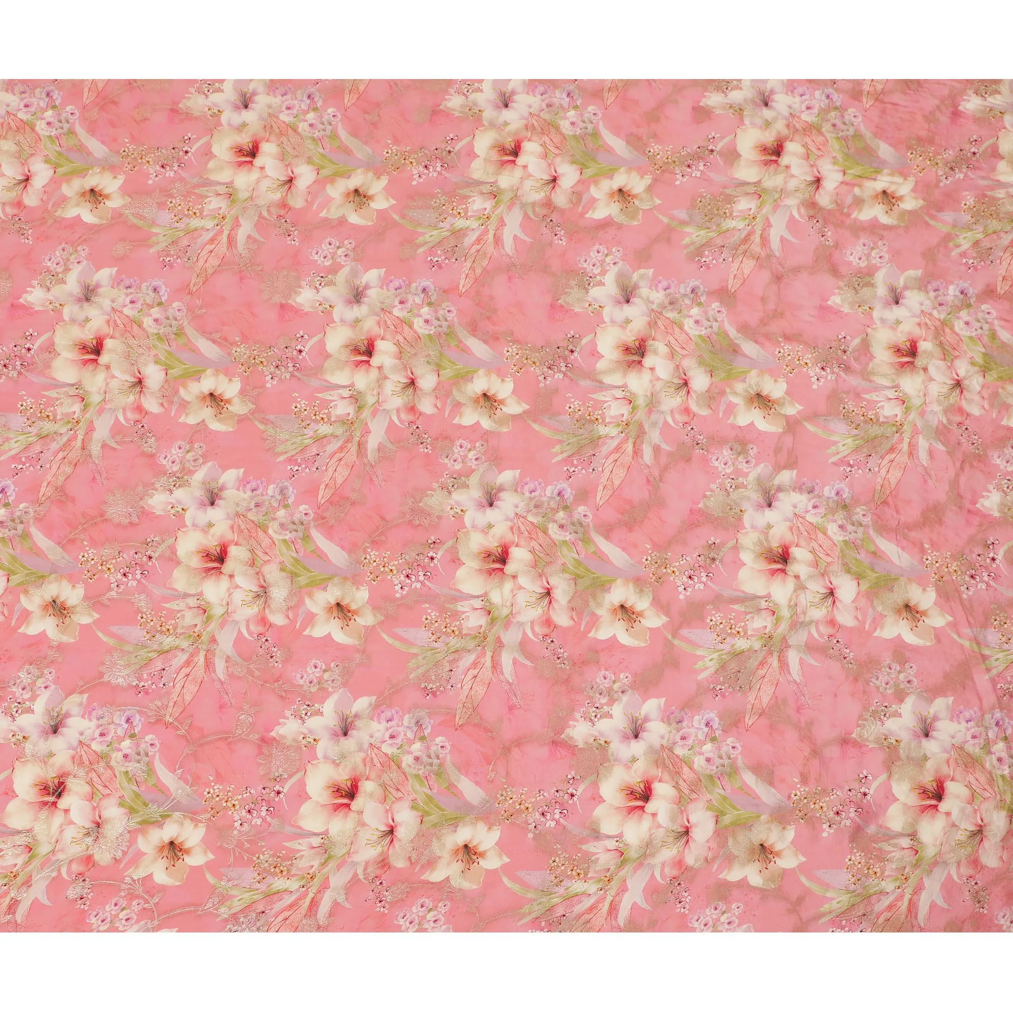 Pink Elegance Viscose Crepe Fabric - Delicate Floral Print with Sequin Details, 110cm Wide-D18721