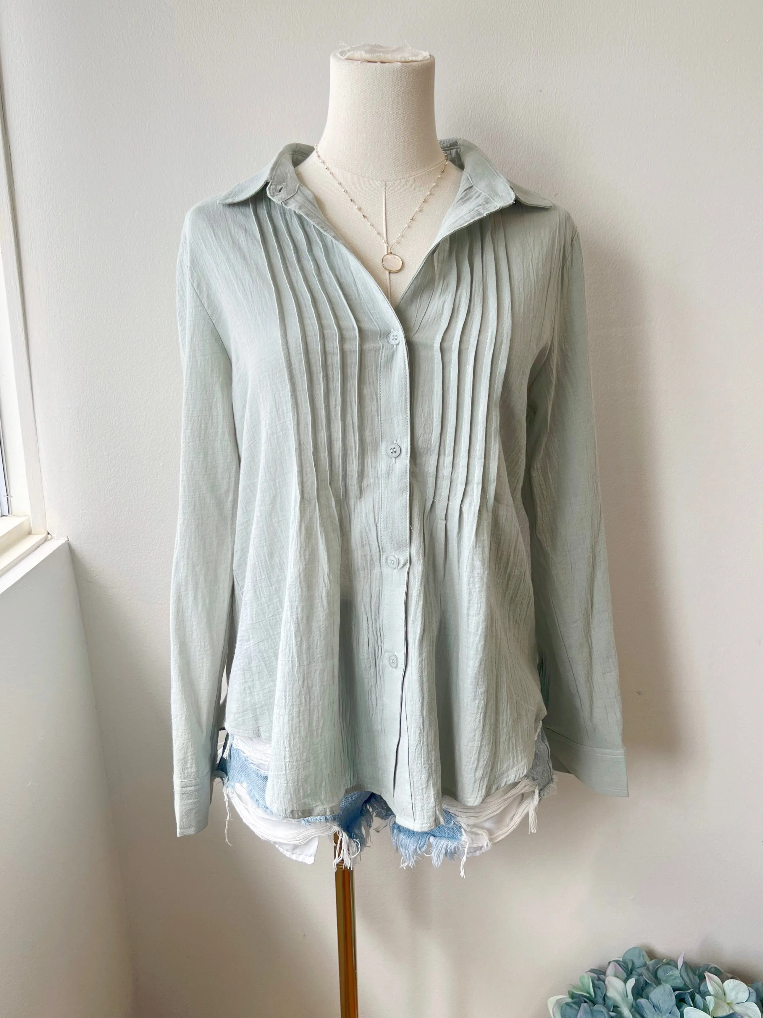 Pintuck Button Up Top (FINAL SALE)