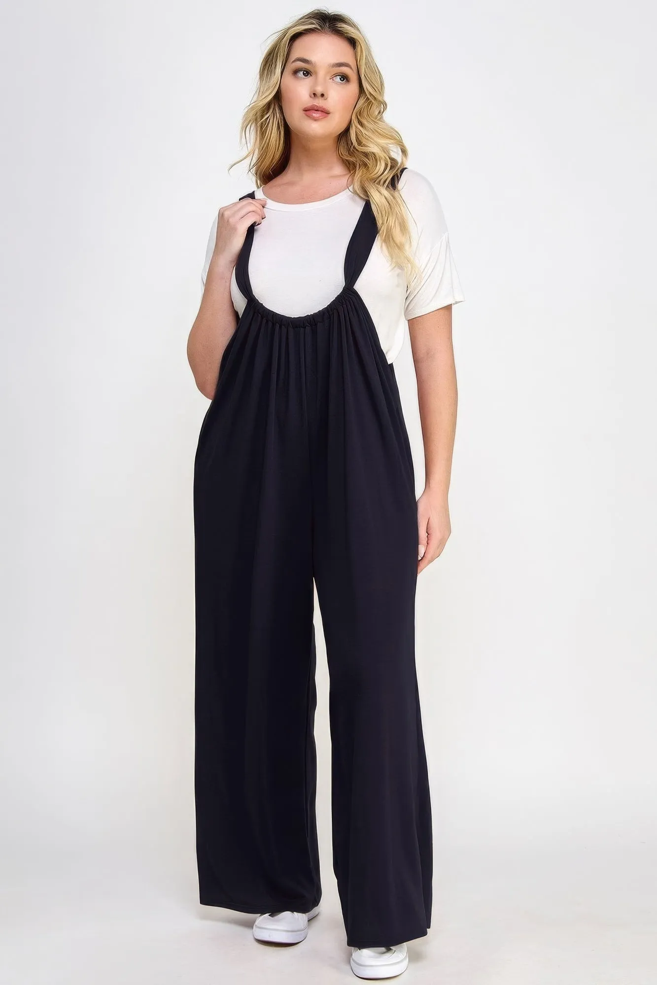 Plus Size Wide Leg Jumpsuit Overalls in French Terry Fabric