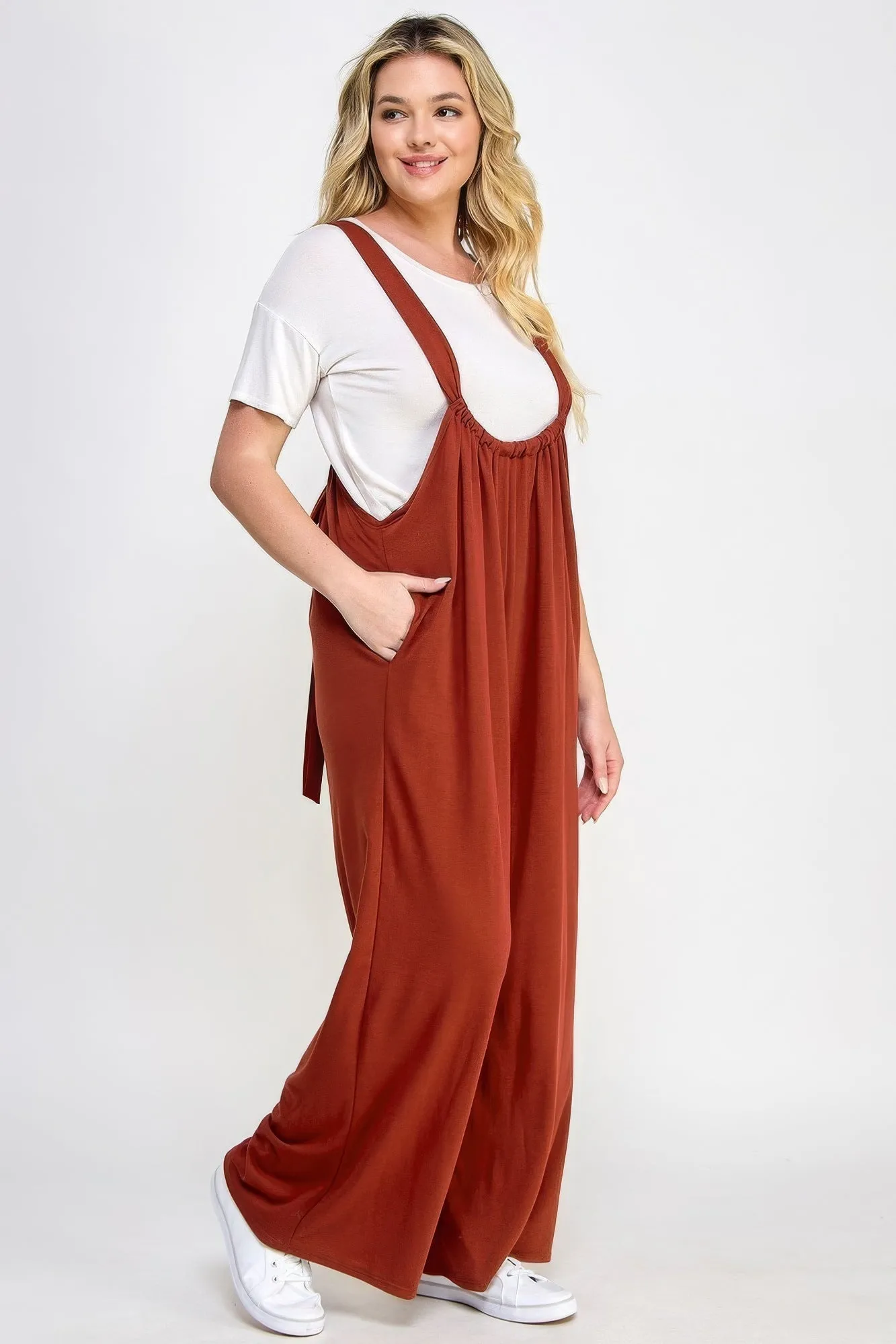 Plus Size Wide Leg Jumpsuit Overalls in French Terry Fabric