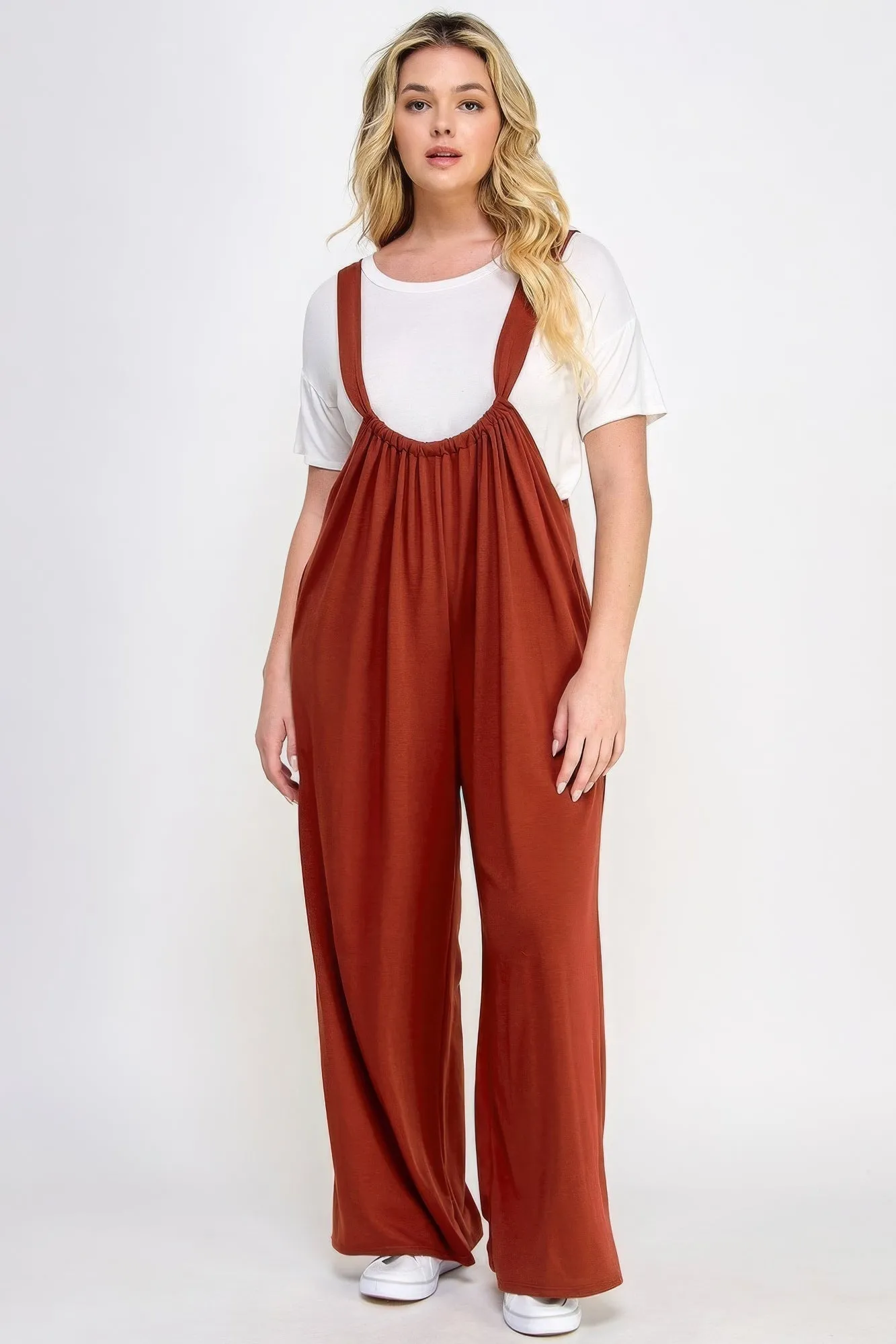 Plus Size Wide Leg Jumpsuit Overalls in French Terry Fabric