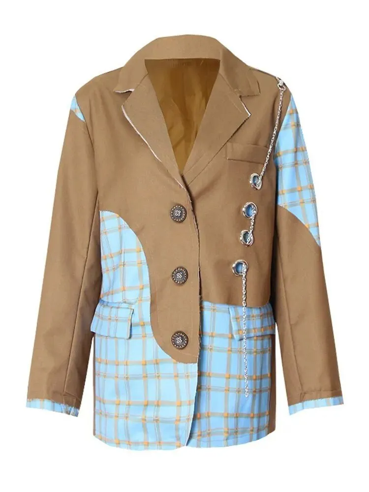 Pre Order:  Chain Link-Up Spliced Plaid Blazer