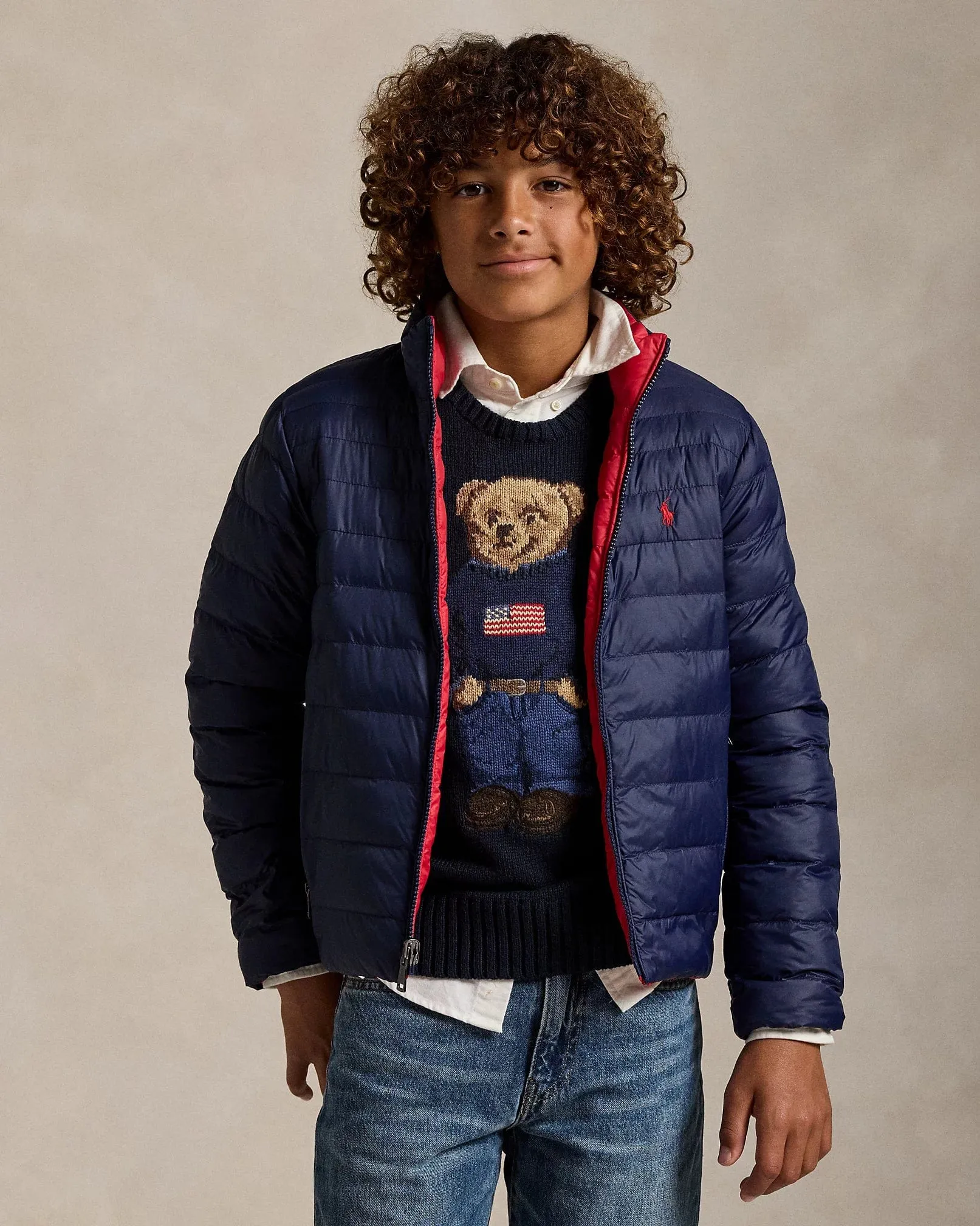 Ralph Lauren Boys Newport Reversible Puffer Jacket in Navy