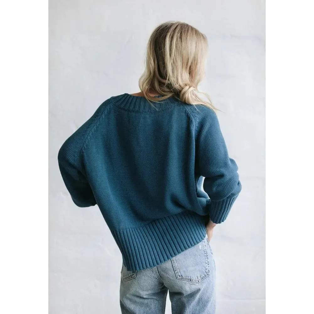 Recycled cotton boatneck sweater in blue by Seaside Tones