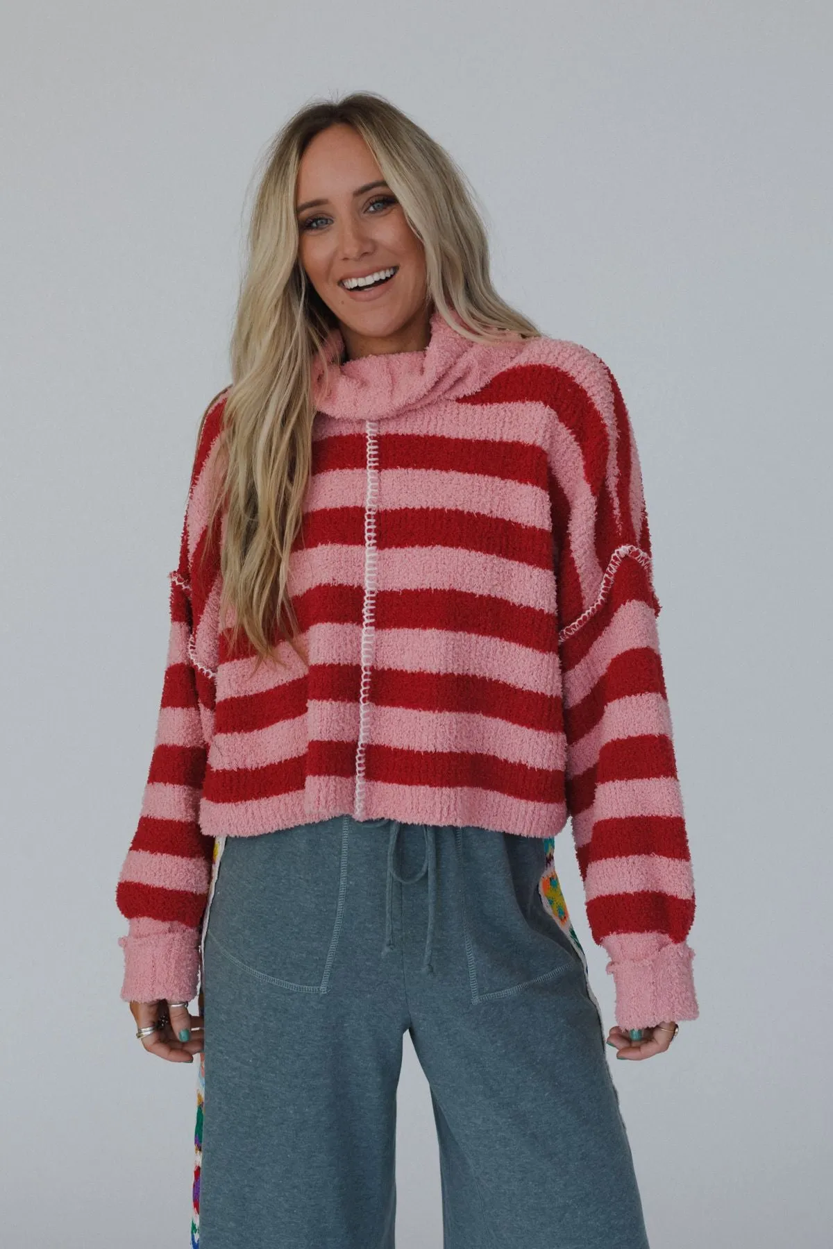 Ruby Striped Turtleneck Top - Coral Multi