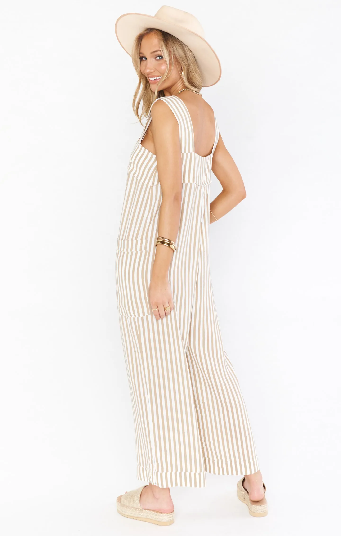 Run Around Jumpsuit ~ Beige Everyday Stripe