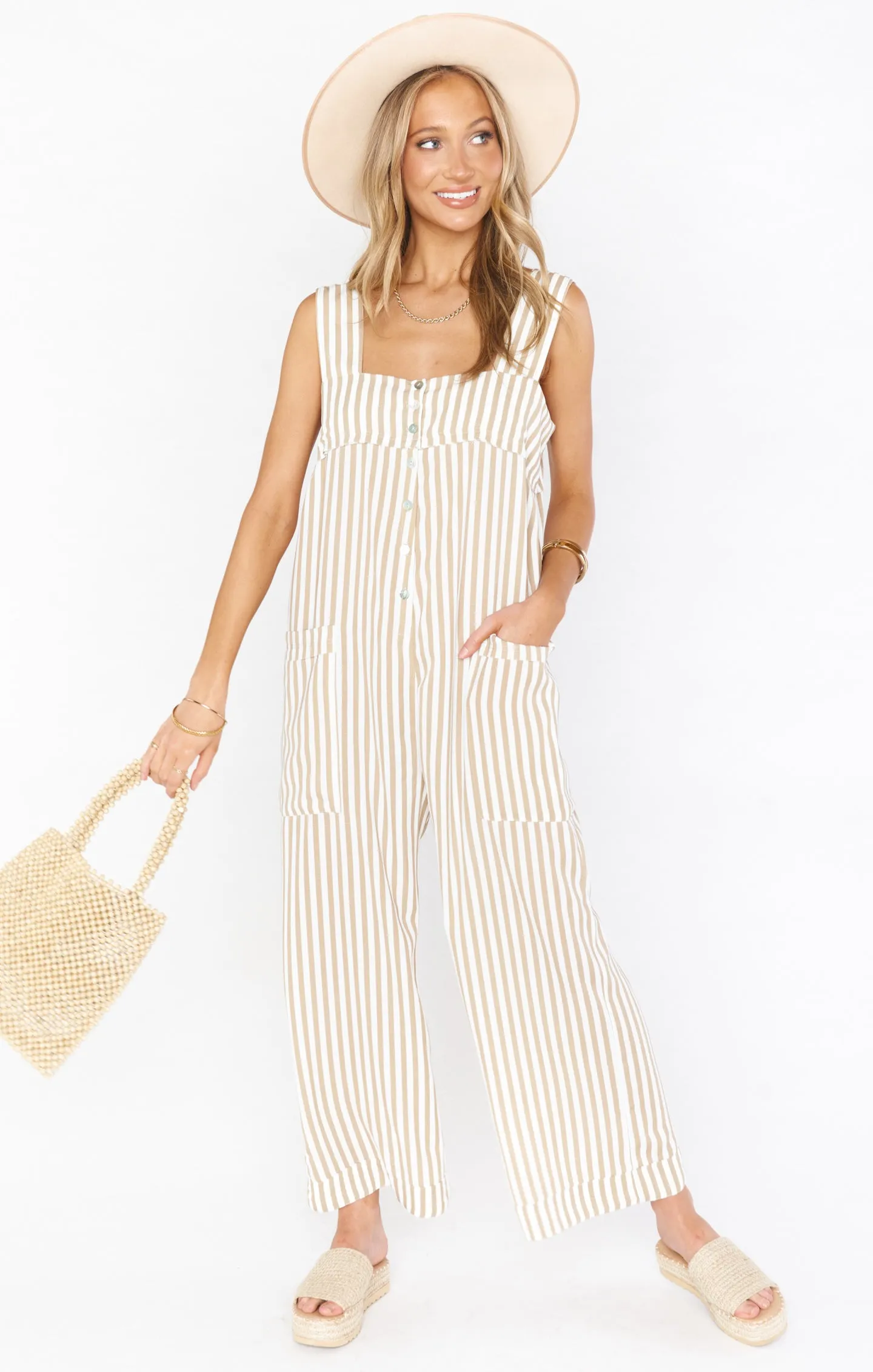 Run Around Jumpsuit ~ Beige Everyday Stripe