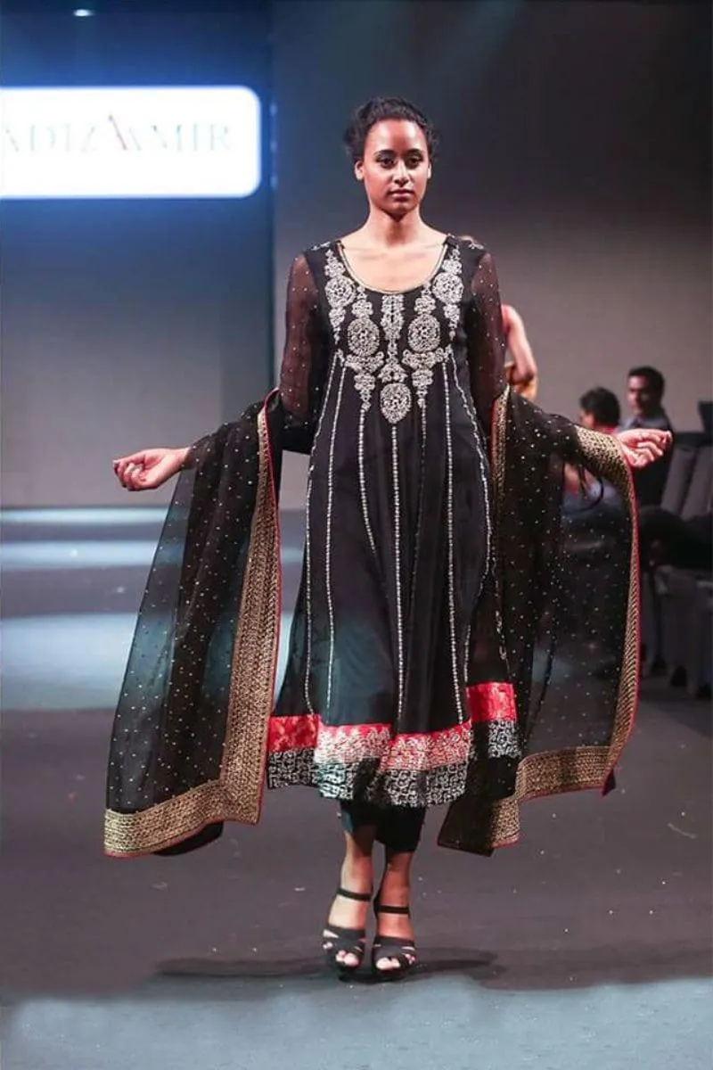 Sadia Aamir - Charcoal  - Grey - Chiffon & Jamawar - 3 Piece