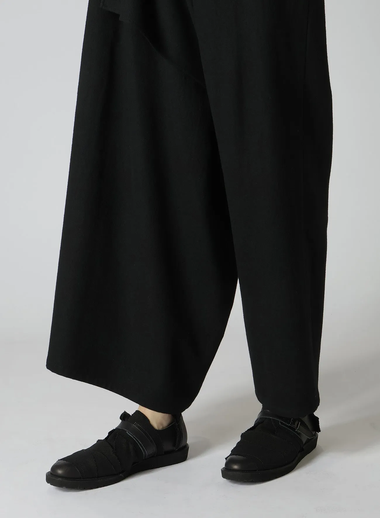 SHRINK WOOL GABARDINE GATHERED WRAP PANTS