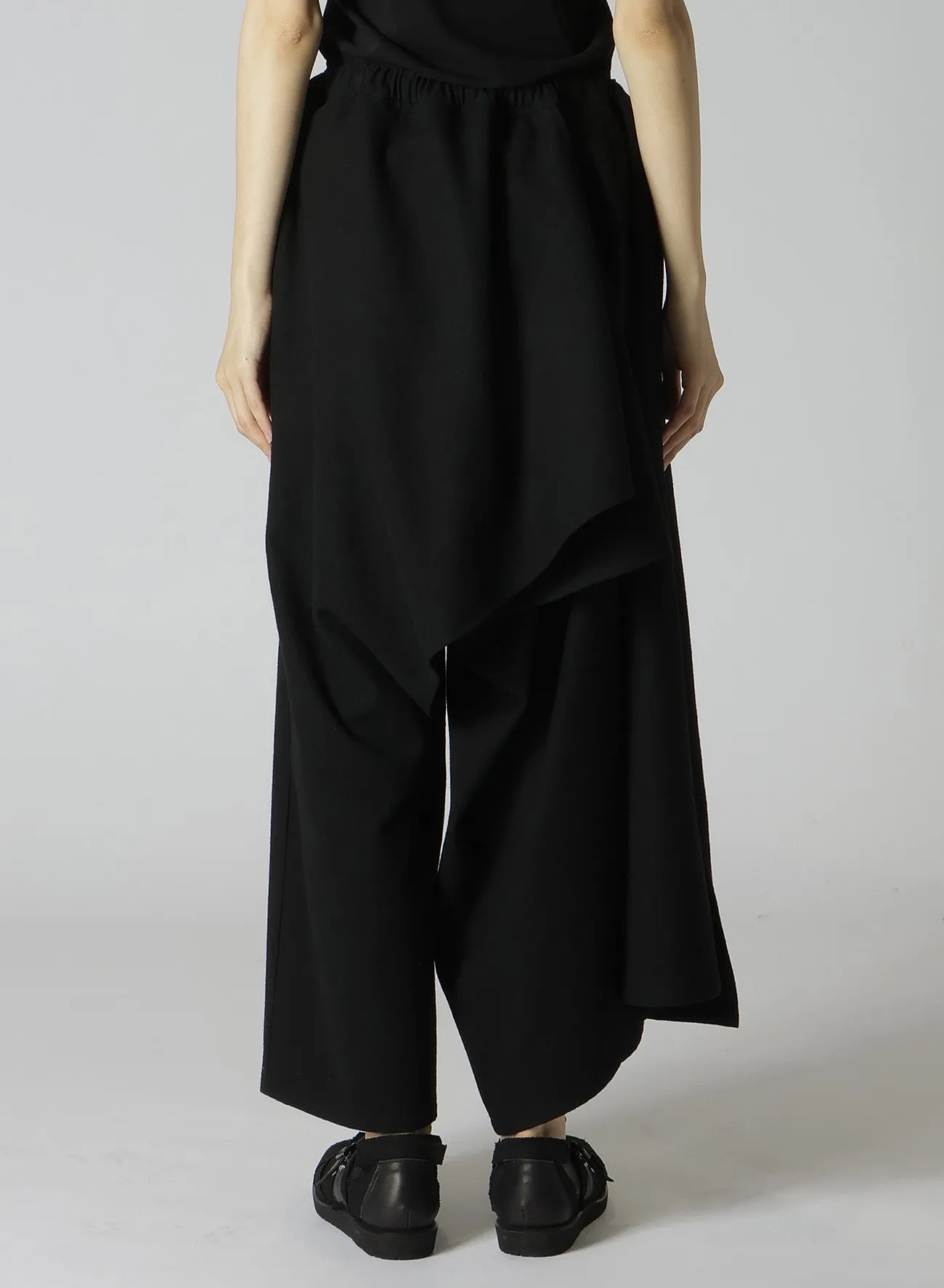 SHRINK WOOL GABARDINE GATHERED WRAP PANTS