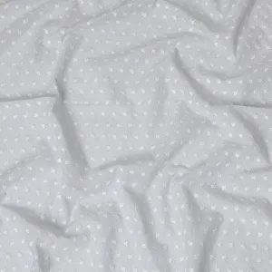 Soft Pearl White Polka Dot and Floral Embroidered Cotton Lawn Fabric, 110 cm Width-D19676