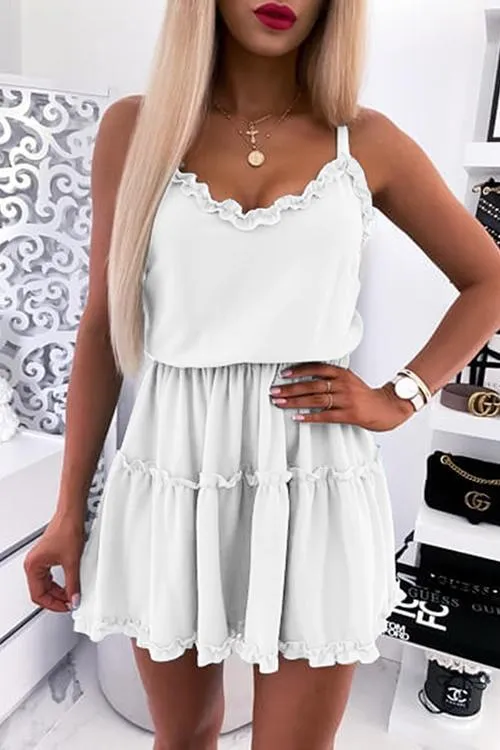 Solid Ruffles Slip Mini Dress