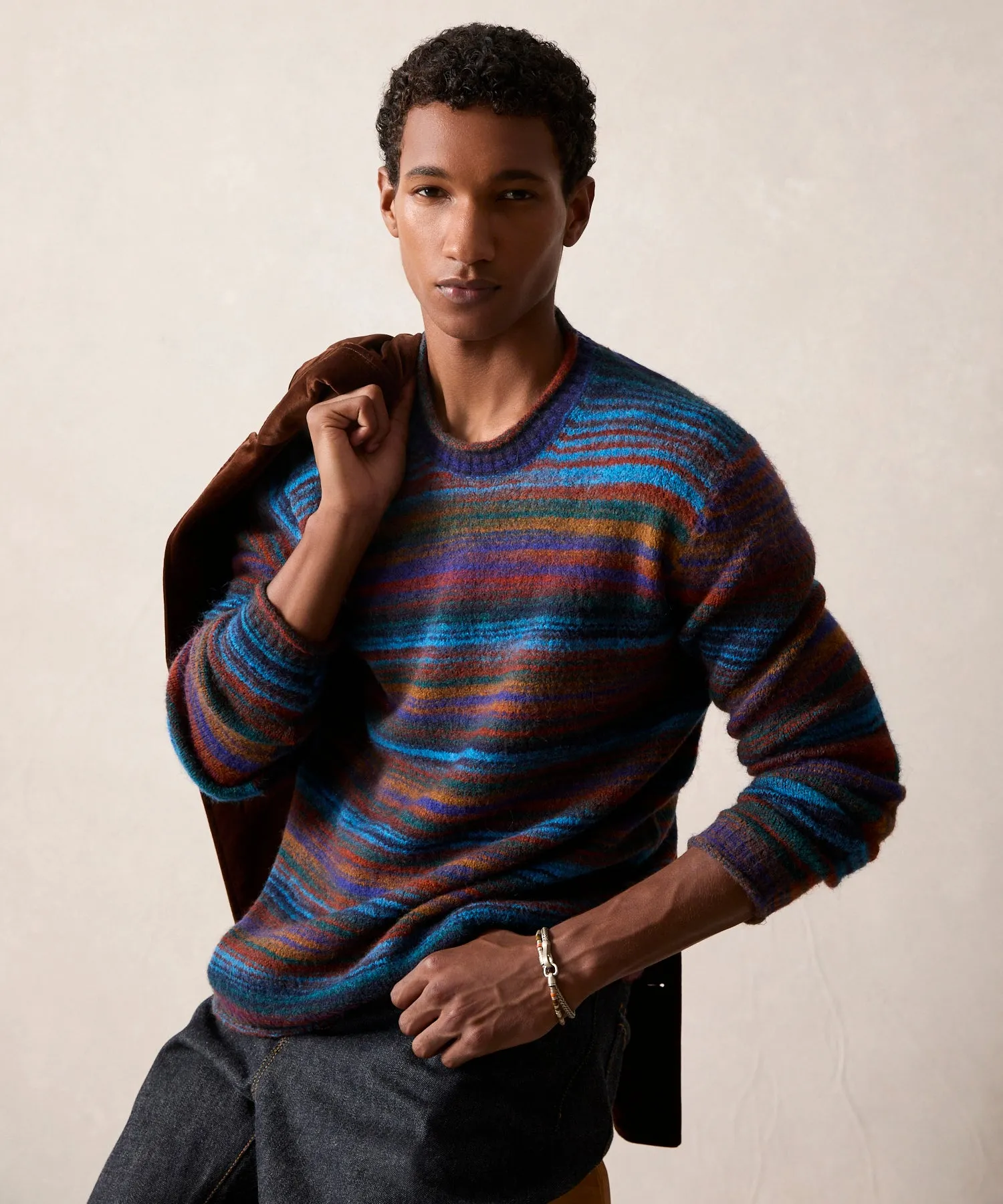 Striped Crewneck Sweater in Antique Teal