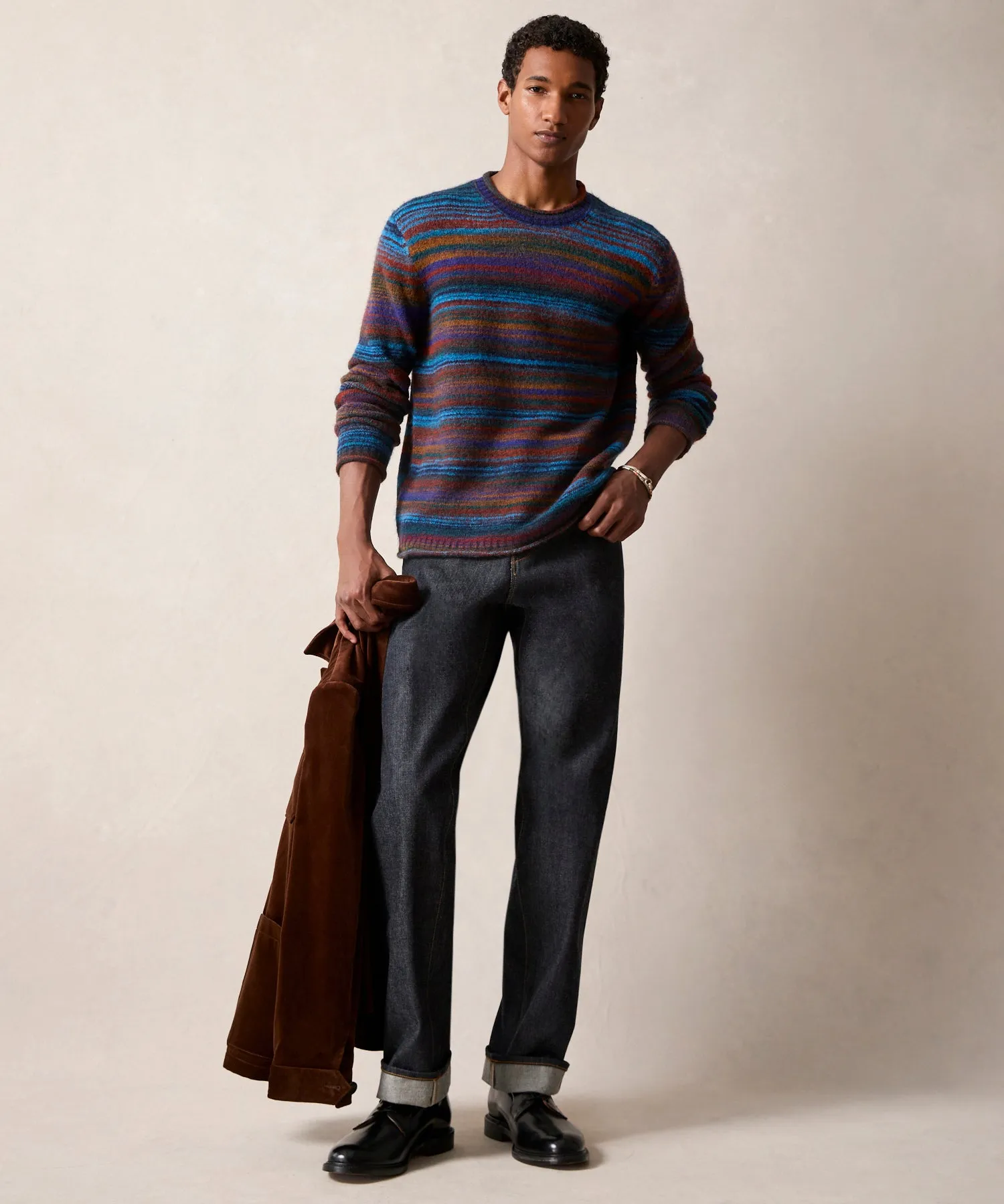 Striped Crewneck Sweater in Antique Teal