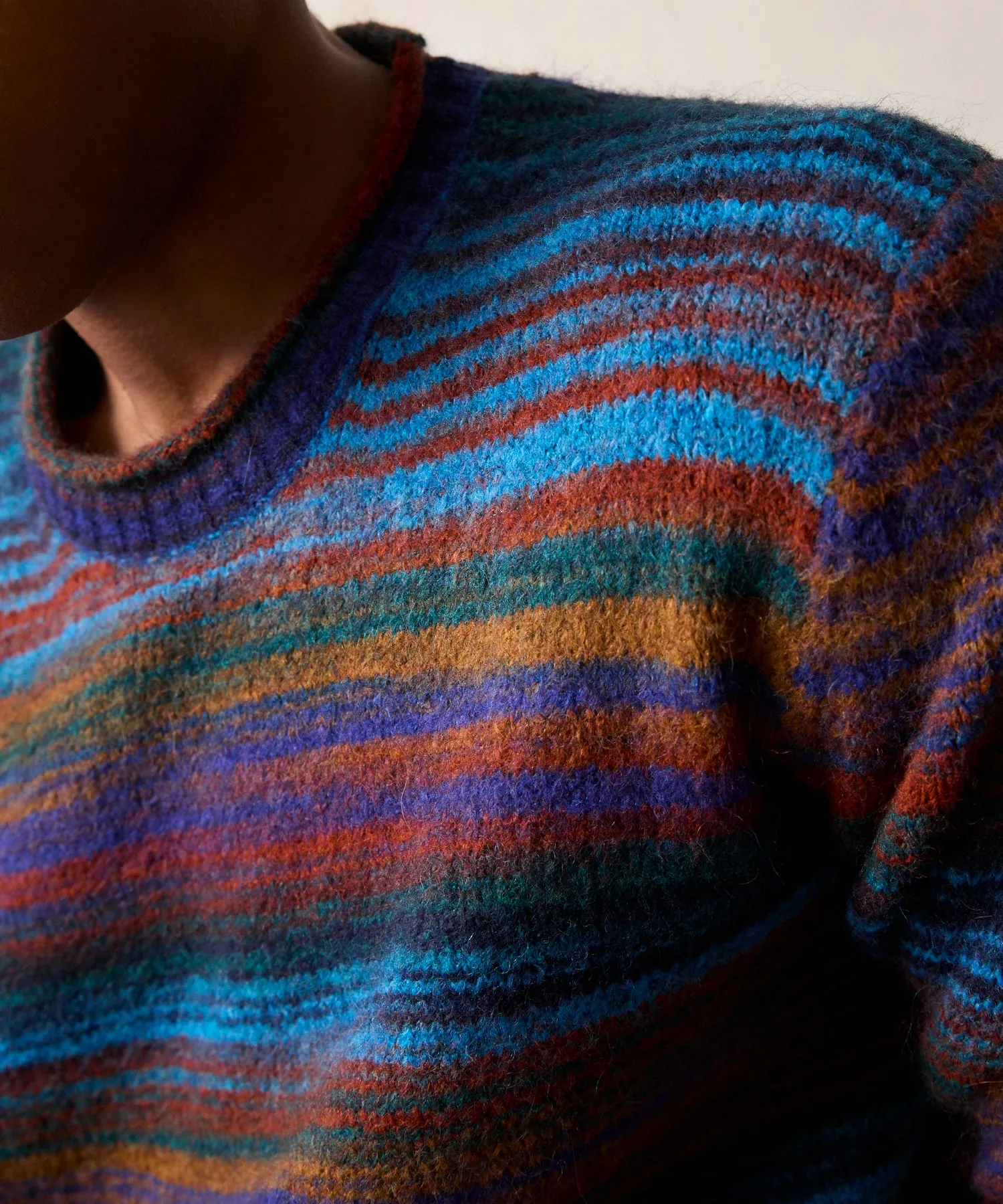 Striped Crewneck Sweater in Antique Teal