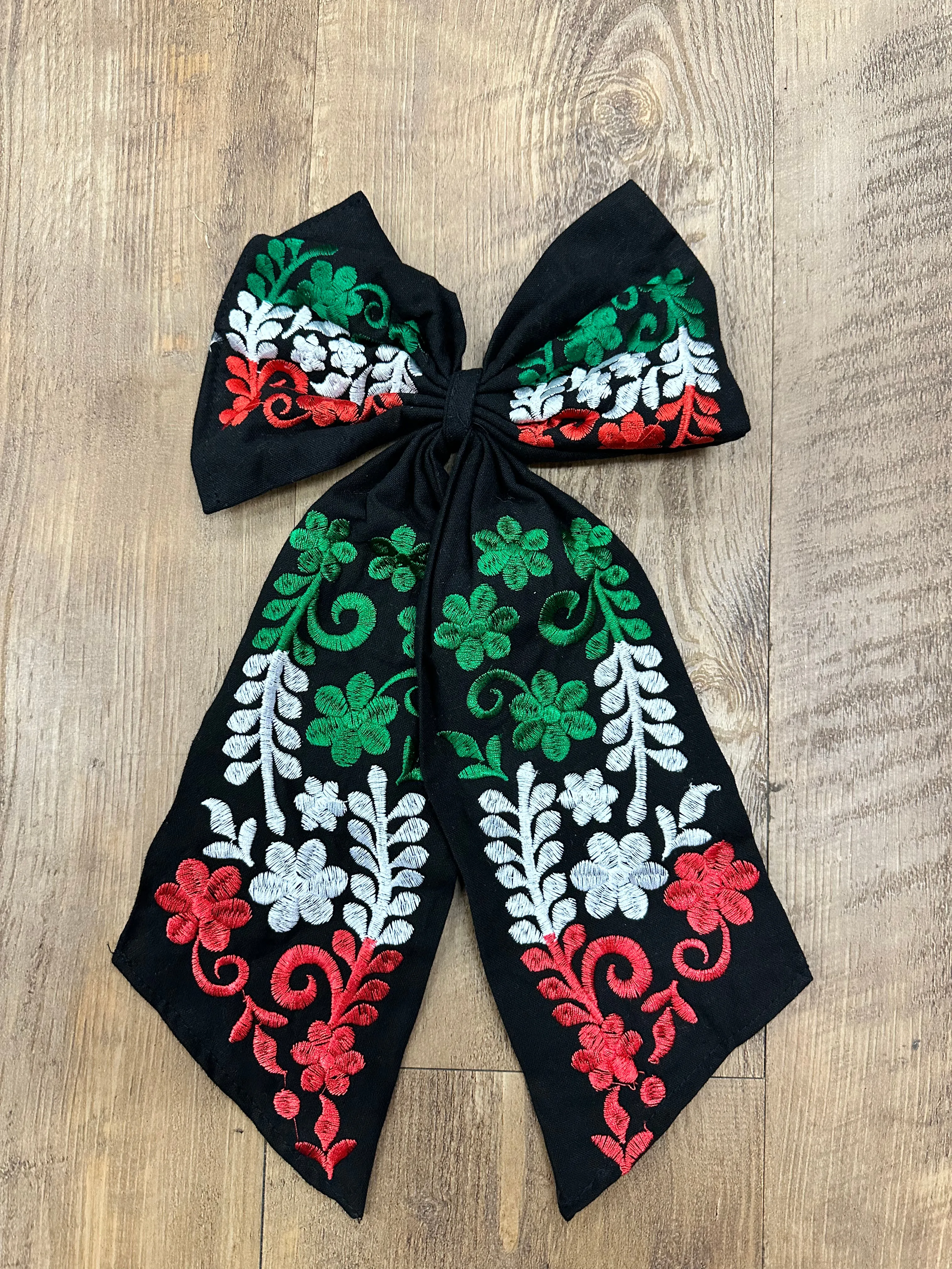 Tricolor Floral Embroidered bow