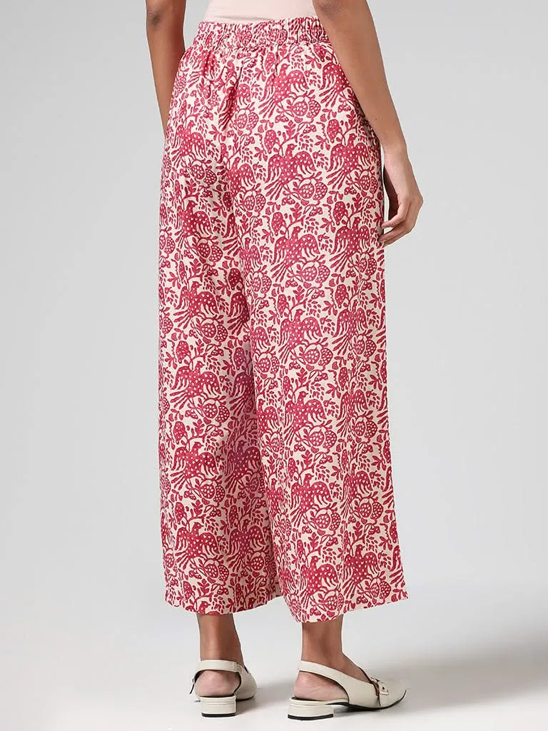 Utsa Red Printed Wide-Leg Pants