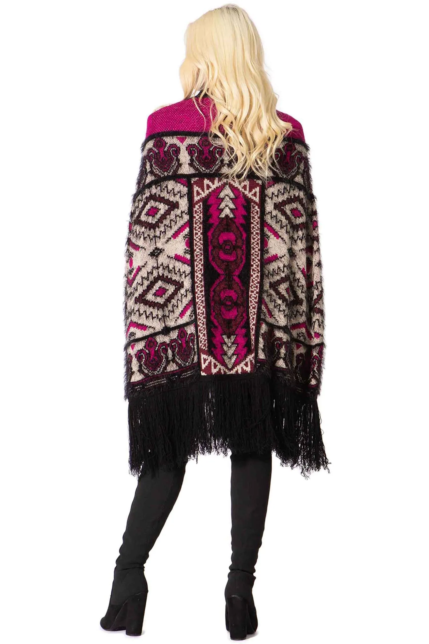 Vertigo VT34326 Print Knit Fringe Cape