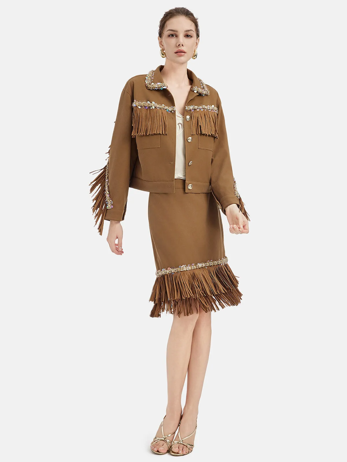 Vintage Brown Suede Fringe Jacket