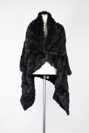 W-Draped Collar Fur Coat