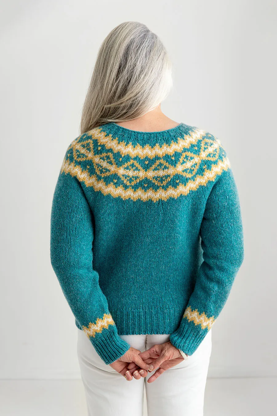 Womens Chunky Finnieston Yoke Fair Isle Jumper - Aqua