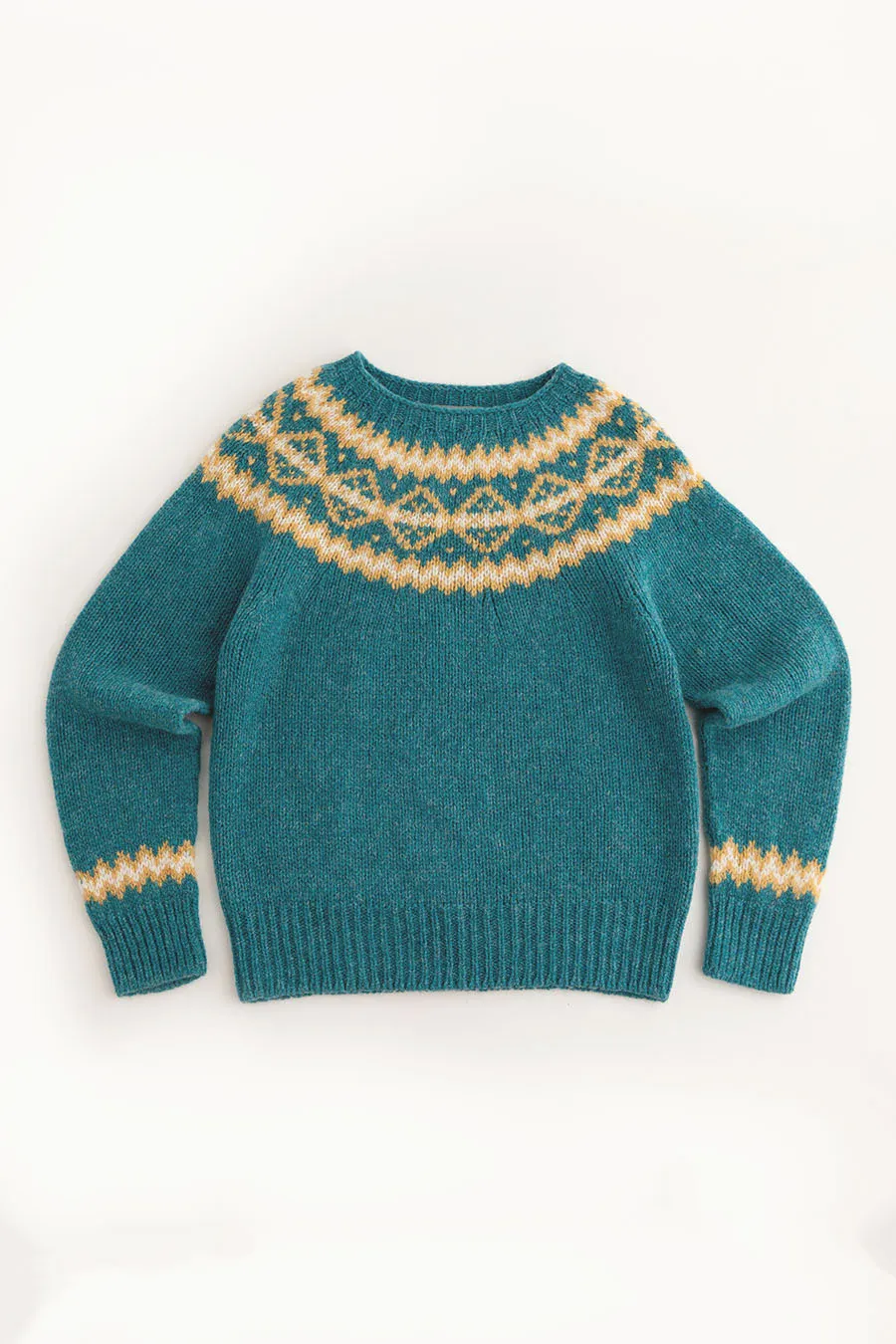 Womens Chunky Finnieston Yoke Fair Isle Jumper - Aqua