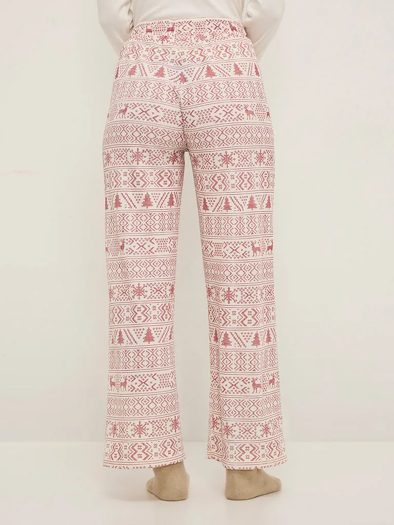 Wunderlove Off-White Waffle-Textured High-Rise Lounge Pants