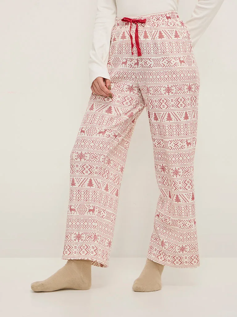 Wunderlove Off-White Waffle-Textured High-Rise Lounge Pants