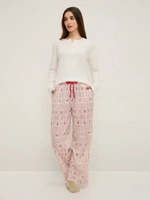 Wunderlove Off-White Waffle-Textured High-Rise Lounge Pants