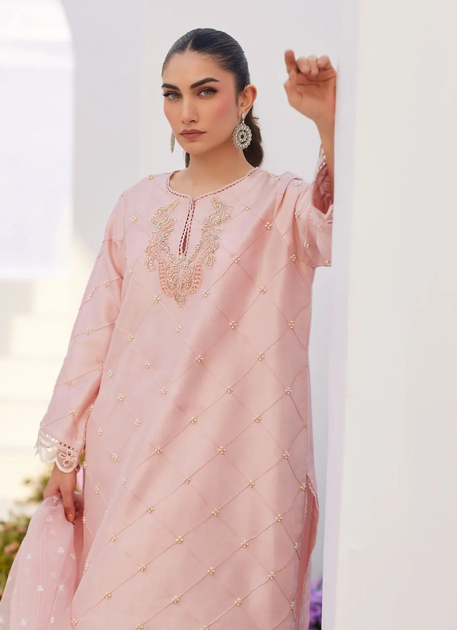 Zaza '24 - Bebe Blush Pink Embellished Raw Silk Kurta Shirt And Dupatta