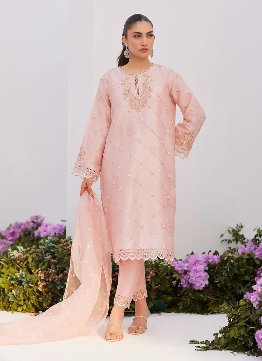 Zaza '24 - Bebe Blush Pink Embellished Raw Silk Kurta Shirt And Dupatta